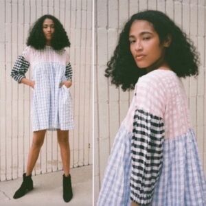 ✅ Tach Clothing Dress Catarina Cloque Mini in Gingham Black Pink Blue